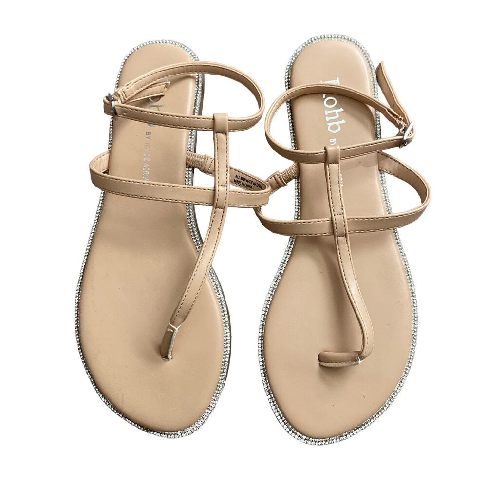 ROHB Joyce Azria Sandals Womens 7 Nude Strappy Rhinestone Thongs Flats Dressy